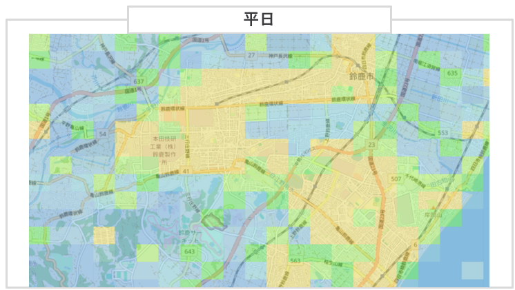 三重県鈴鹿市の国内観光客の滞在人口（2023年4月）平日