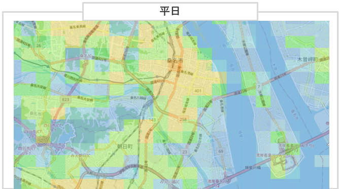 三重県桑名市の国内観光客の滞在人口（2023年4月）平日